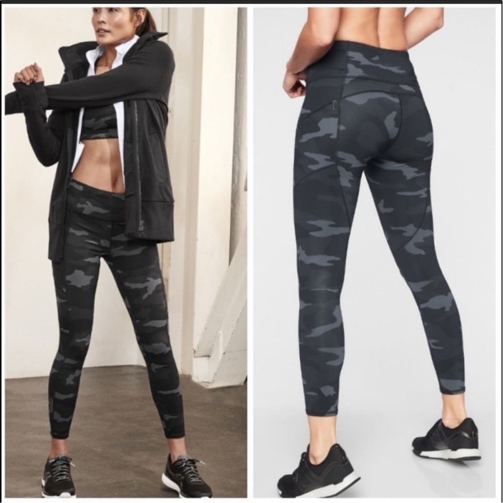 Athleta Camo Contender 7/8 Tight Black Workout Power Lifting X-Large